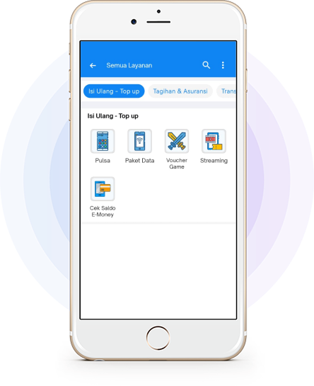 Pembelian pulsa, top up e-wallet, dll